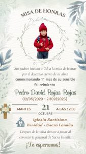 INVITACIÓN A MISA DE HONRAS DE PEDRO DAVID ROJAS