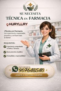 #Huayllay || SE BUSCA TÉCNICA EN FARMACIA

Las personas interesadas comunicarse…